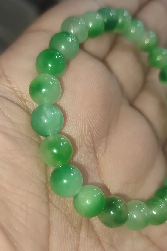 Yeşil Alacalı Akik Taşı 8 mm Natural Doğaltaş Bileklik