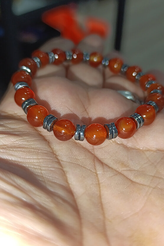 Kahve Akik 8 mm Hematit Ara Taşı Natural Doğaltaş Bileklik