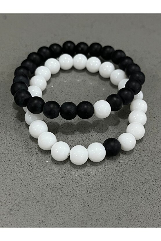 Siyah Beyaz Sevgili Çift Kombini Mat oniks taş Hediyelik Unisex Bileklik