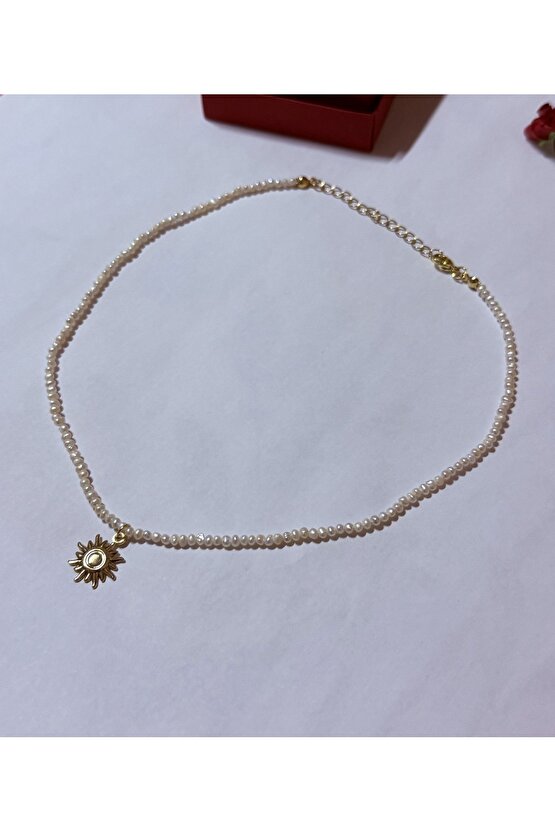 Doğal Kum İnci Kolye Güneş Model Kolye Uçlu