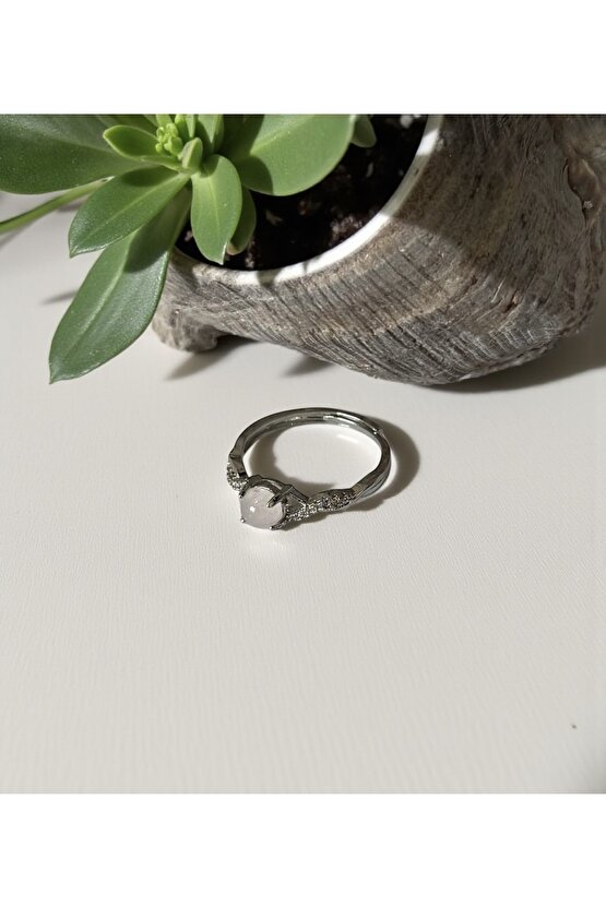 Pembe Kuvars Taşı Doğal Taş Ayarlamalı Yüzük