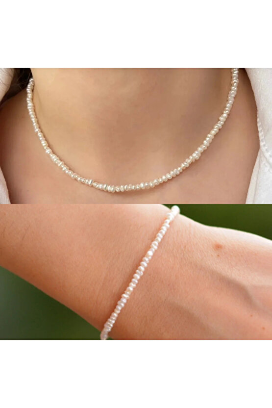 Doğal Kum İnci Kolye Bileklik Set