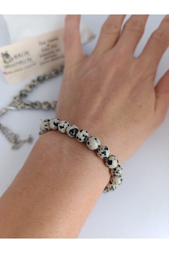 DOĞALTAŞ TESPİH-BİLEKLİK TAKIM AHŞAP KUTULU JASPER TAŞI (Dalmaçyalı)  D.JSPR-1001