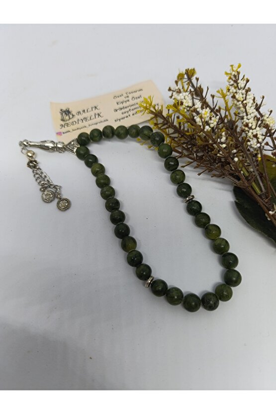 DOĞALTAŞ TESPİH  KOYU YEŞİM TAŞI TESPİH-1044