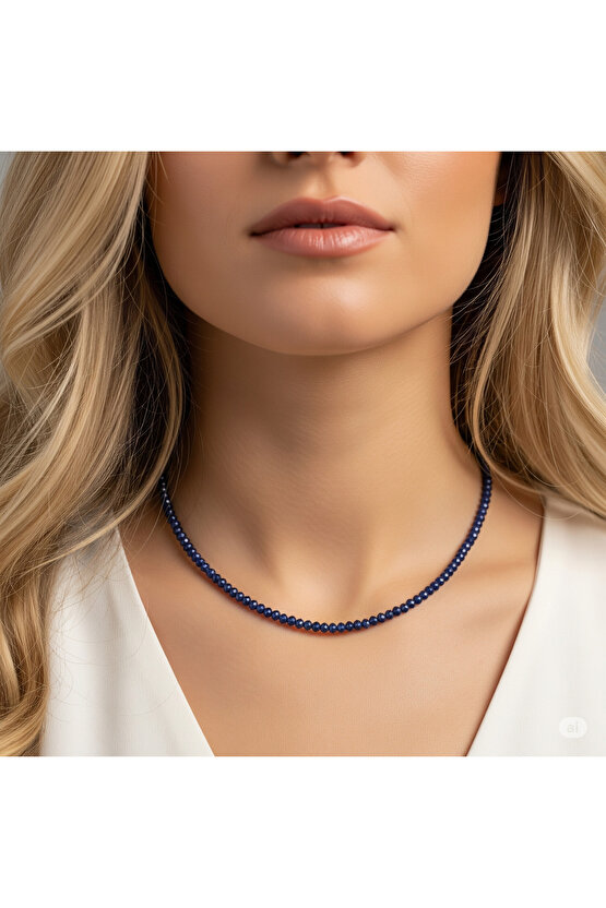 Safir doğal taş kolye 3mm zarif ve minimalist