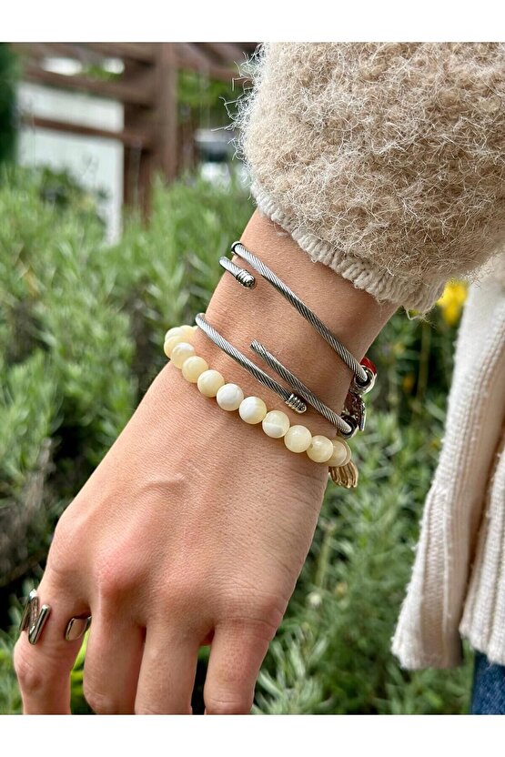 8 mm şifalı kalsit 100%100 doğal taş bileklik - elastik ipli - sertifikali