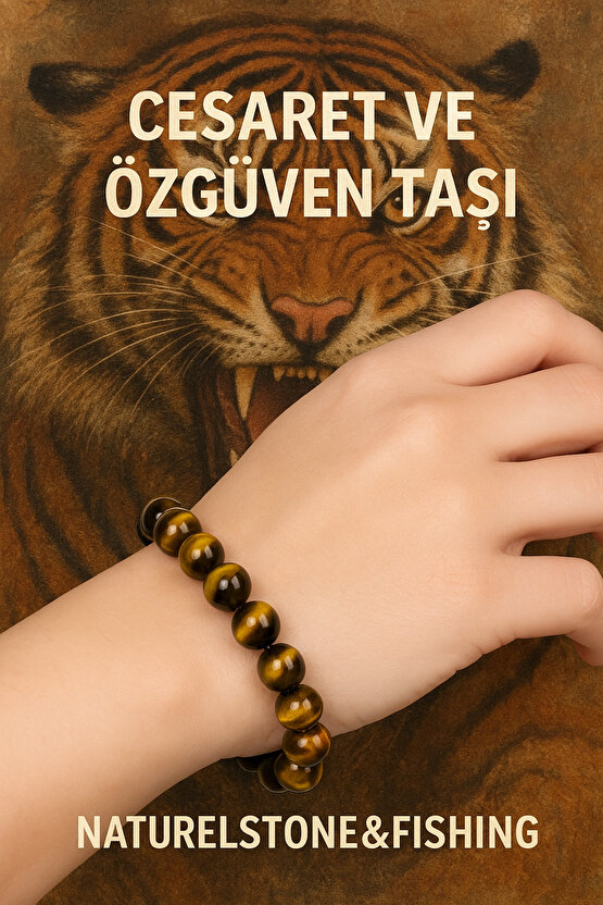 Kaplan gözü bileklik 100%100 doğal değerli taş. Cesaret ve özgüveni artırır-elastik ipli bileklik-