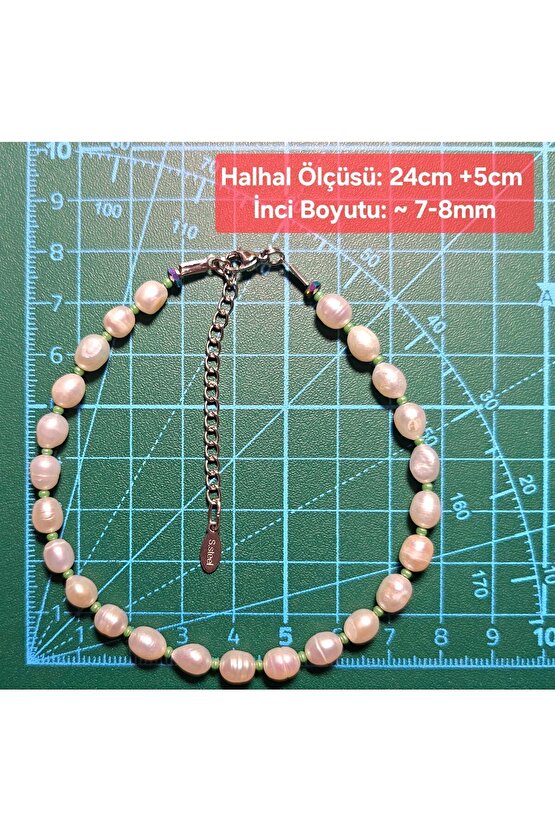 İnci Doğal Taş Halhal - Su Yeşili ( Küçük ) - 1 Adet ( El Yapımı Tasarım Ürünler )