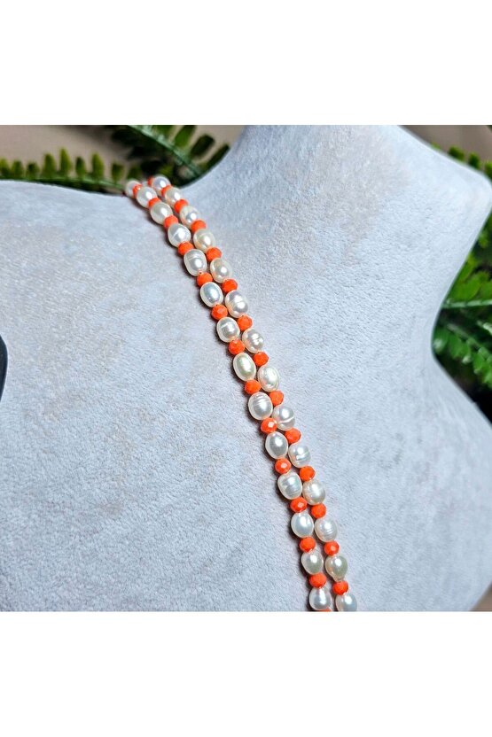 İnci Doğal Taş Halhal - Turuncu (BÜYÜK) - 1 Adet ( El Yapımı Tasarım Ürünler )