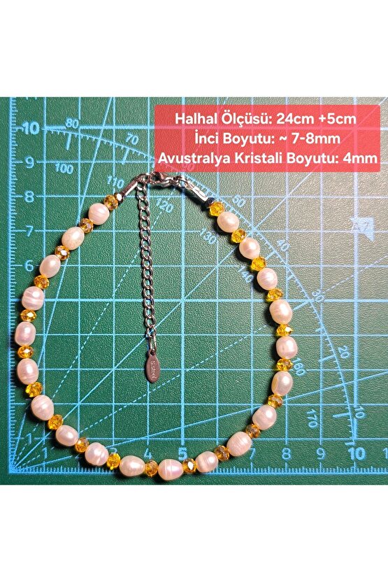 İnci Doğal Taş Halhal - Sarı - 1 Adet ( El Yapımı Tasarım Ürünler )