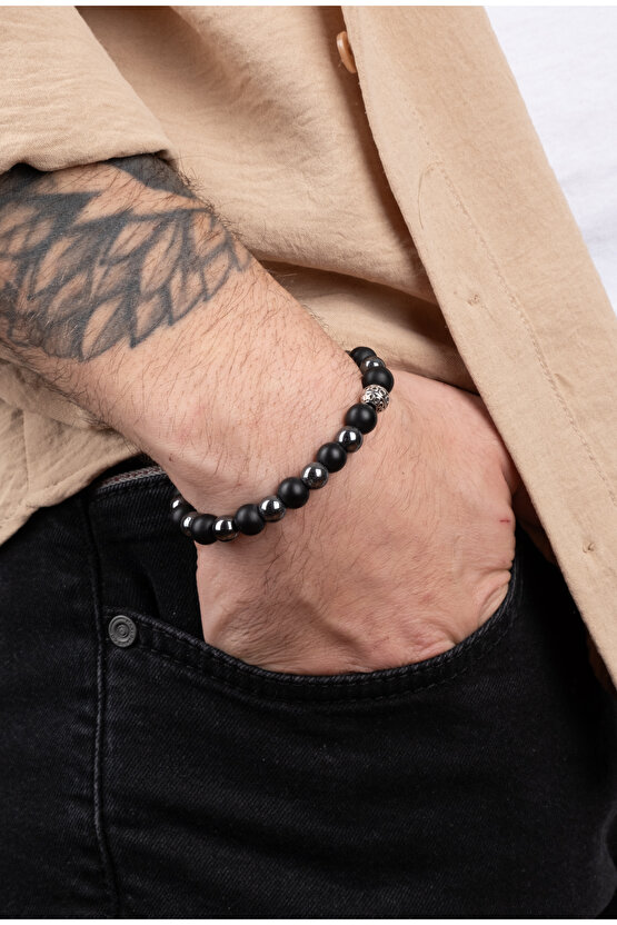 Unisex Dogaltaş Oniks Hematit Bileklik