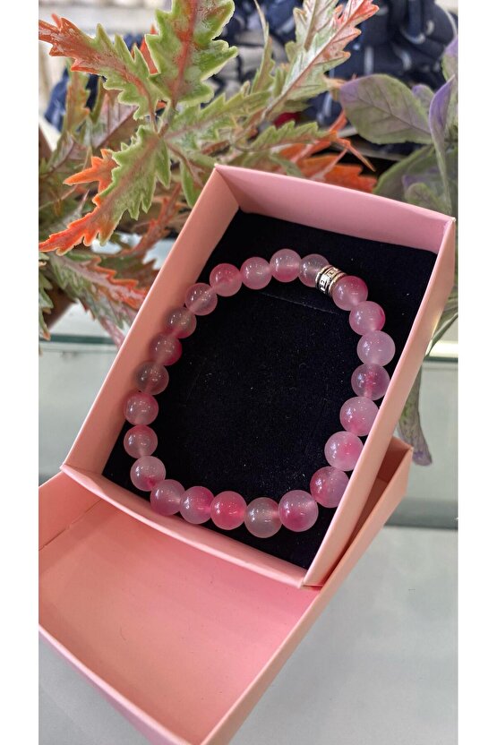 Gerçek Çilek Kuvars Doğal Taş Bileklik 8mm (Gül Kuvars)