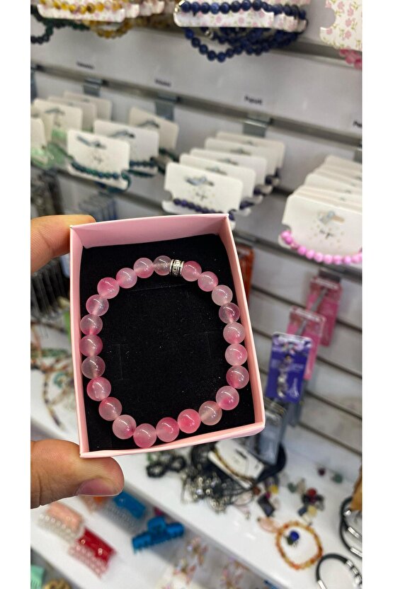 Gerçek Çilek Kuvars Doğal Taş Bileklik 8mm (Gül Kuvars)