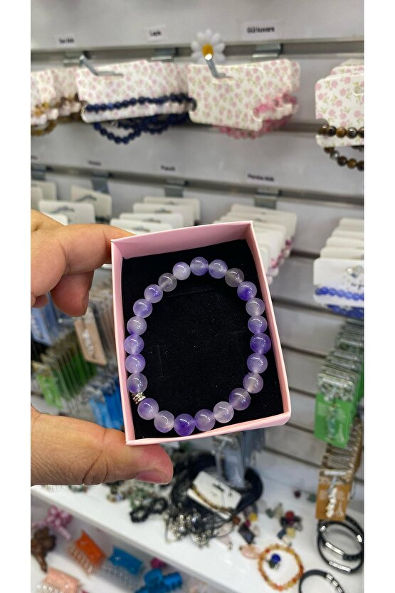 Gerçek Ametist Doğal Taş Bileklik 8mm
