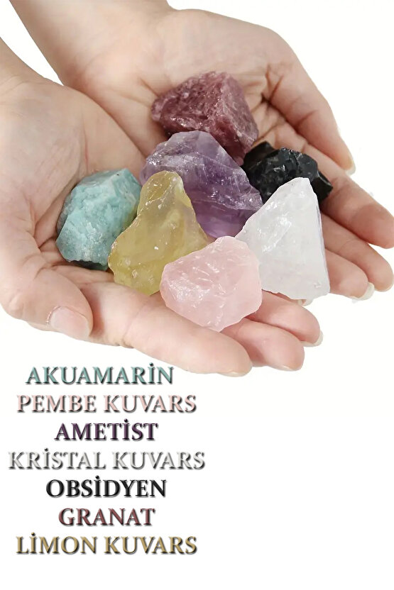 7 Çakra Ham Doğal Taş (Akuamarin-Pembe Kuv.-Ametist-Obsidyen-Limon Kuv.-Kristal Kuv.-Granat)