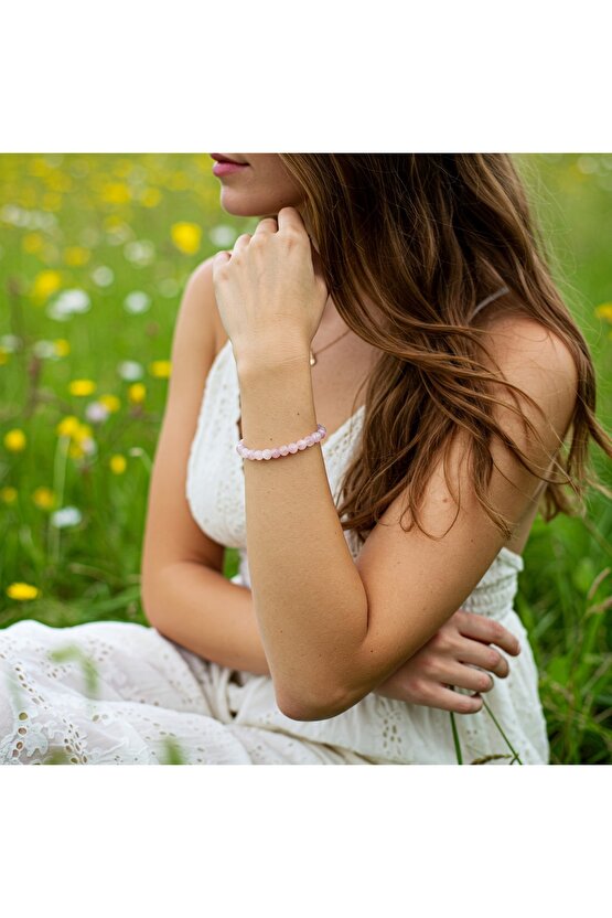 Pembe kuvars doğal taş bileklik 6mm pembenin en güzel tonlarında