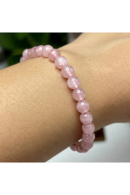 Pembe kuvars doğal taş bileklik 6mm pembenin en güzel tonlarında