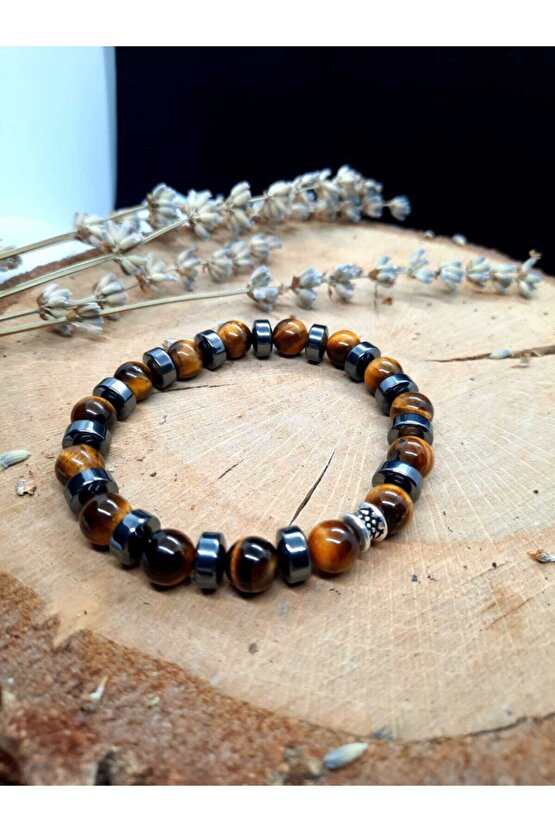 Unisex Kahverengi Kaplangözü Hematit Doğal Taş Bileklik