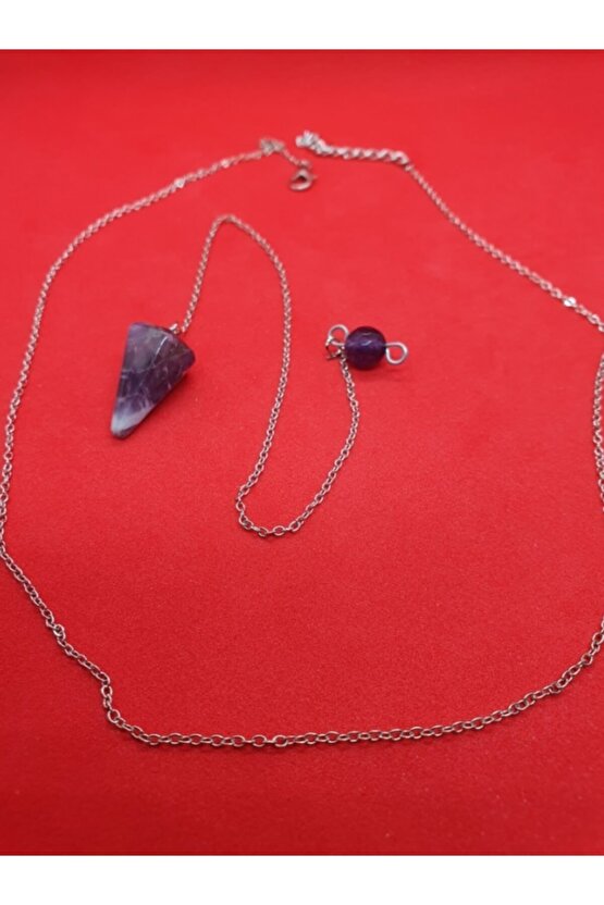 Sertifikalı Doğal Ametist Doğal Taş Pandül Kolye (SARKAÇ)