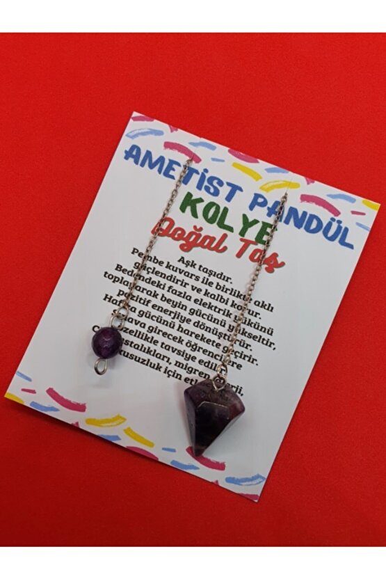 Sertifikalı Doğal Ametist Doğal Taş Pandül Kolye (SARKAÇ)