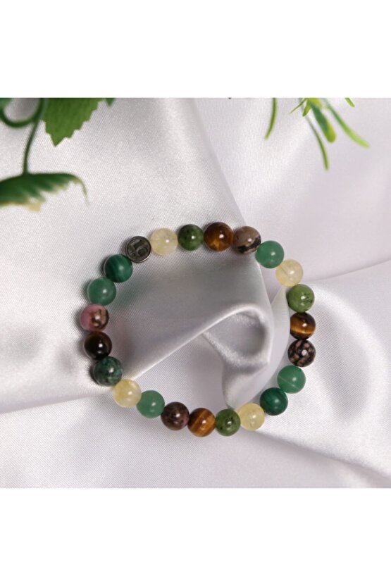 Sitrin Yeşim Kaplan Gözü Malakit Aventurin Doğal Taş Bileklik Gümüş Finansal Başarı Bolluk Bereket