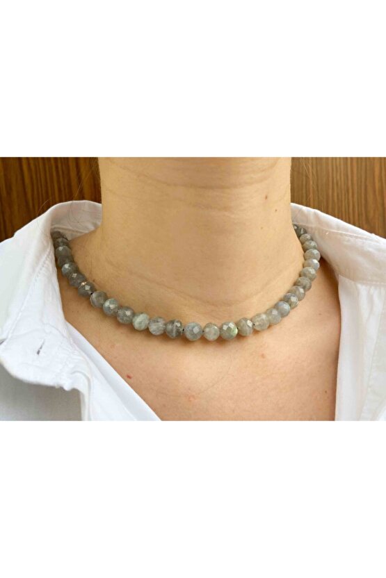 Labradorit Taşı Doğaltaş Kolye 8 Mm Faset