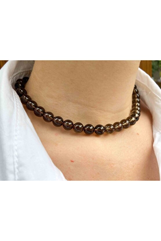 Dumanlı Kuvars Taşı Doğaltaş Kolye 6 Mm