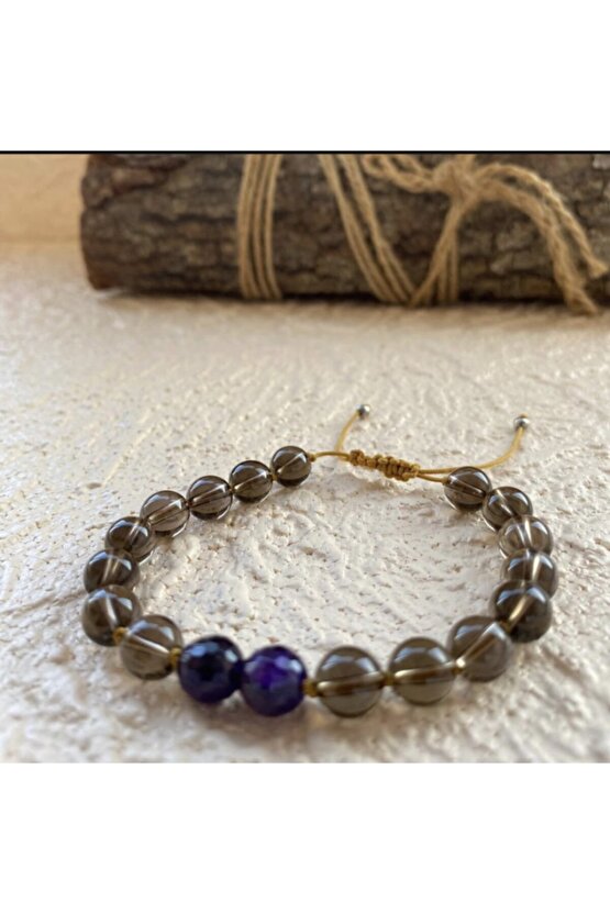 18 Li Mala Bileklik Dumanlı Kuvars & Ametist