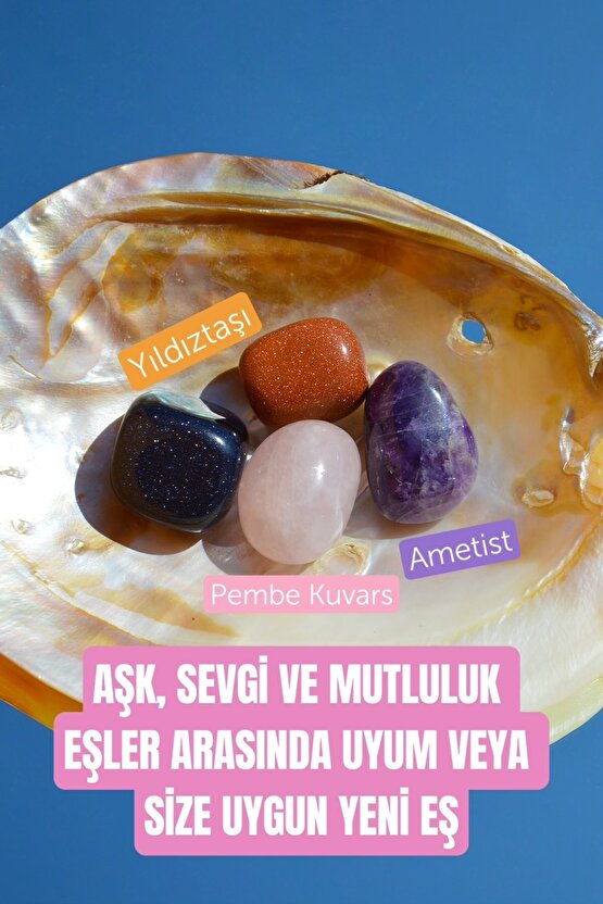 Aşk Sevgi Mutluluk Eşler Arası Uyum Doğal Taş Tumble Seti (ametist, Pembe Kuvars, Yıldıztaşı)