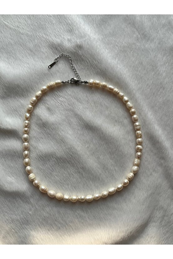 Gerçek Doğal İnci Kolye El Yapımı Çelik Aparat Ömürlük