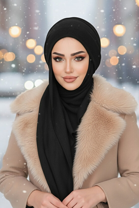 Siyah Fitilli Kelebek Bone Şal