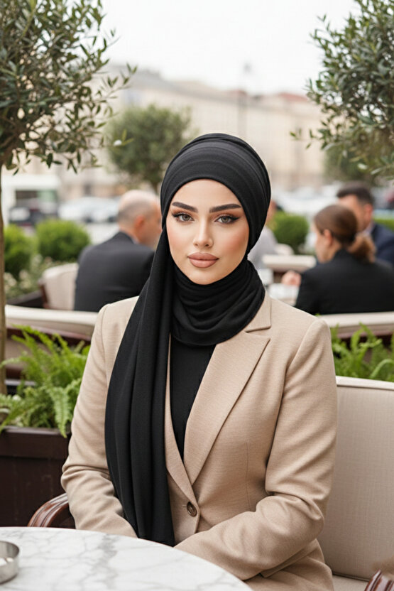 Siyah Mevsimlik Kullanıma Uygun Kelebek Bone Şal