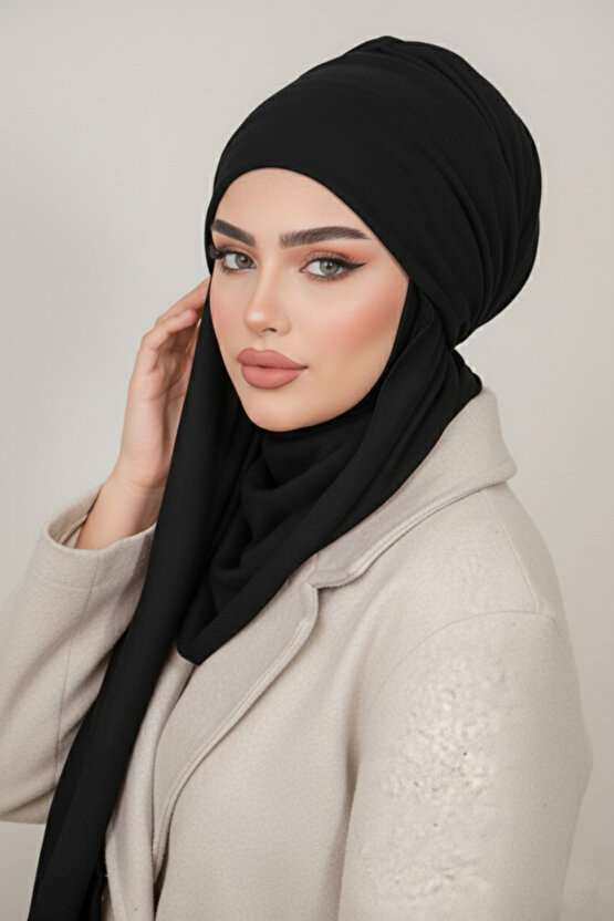 Siyah Mevsimlik Kullanıma Uygun Kelebek Bone Şal