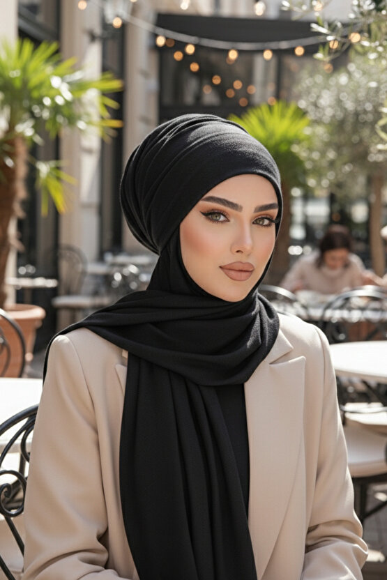 Siyah Mevsimlik Kullanıma Uygun Kelebek Bone Şal