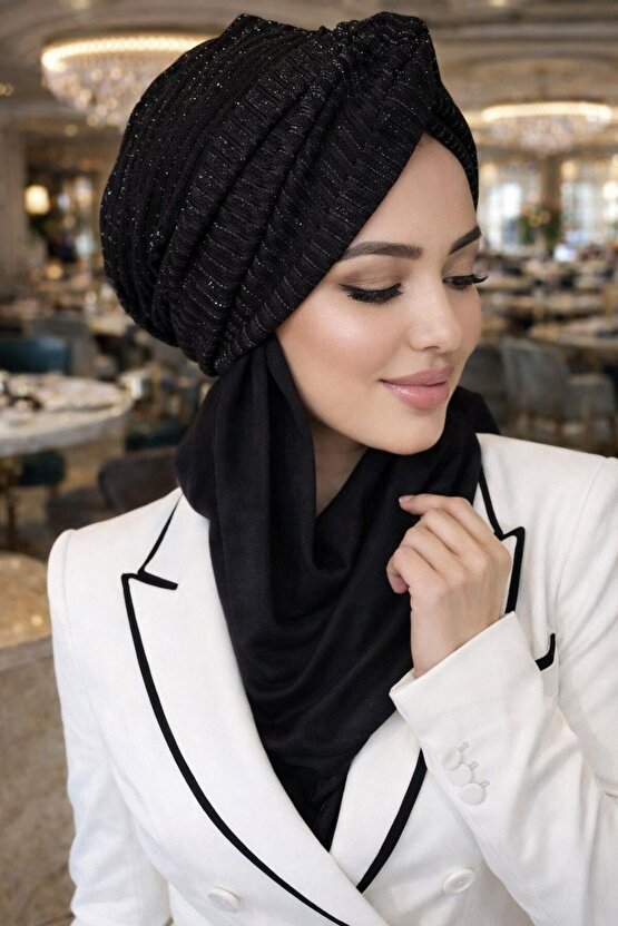 Siyah Işıltılı Burgulu Bone