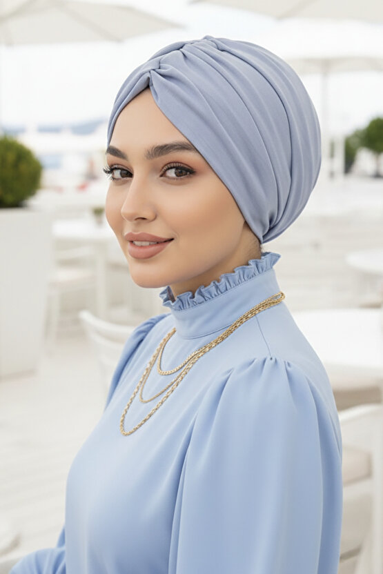 Açık Mavi Büzgülü Salaş Bone