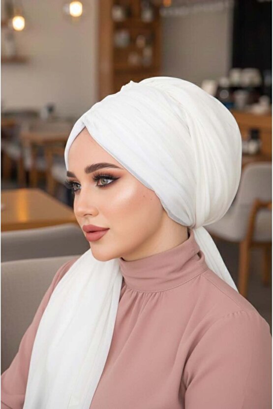 Kırık Beyaz Tokalı Abiye Bone Şal  Hazır Duvak