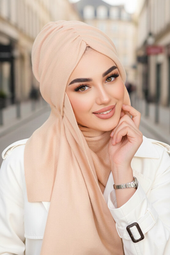 Somon Nude Serisi Kelebek Model Büzgülü Bone Şal