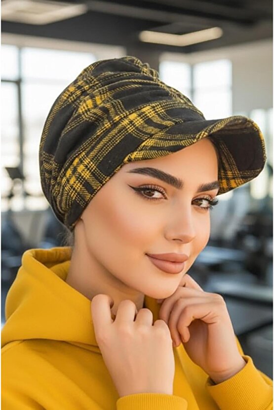 Siyah Hardal Ekose Desen Tesettür Şapka