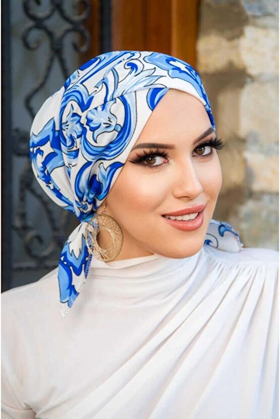 Saks Beyaz Retro Desen Çapraz Bone