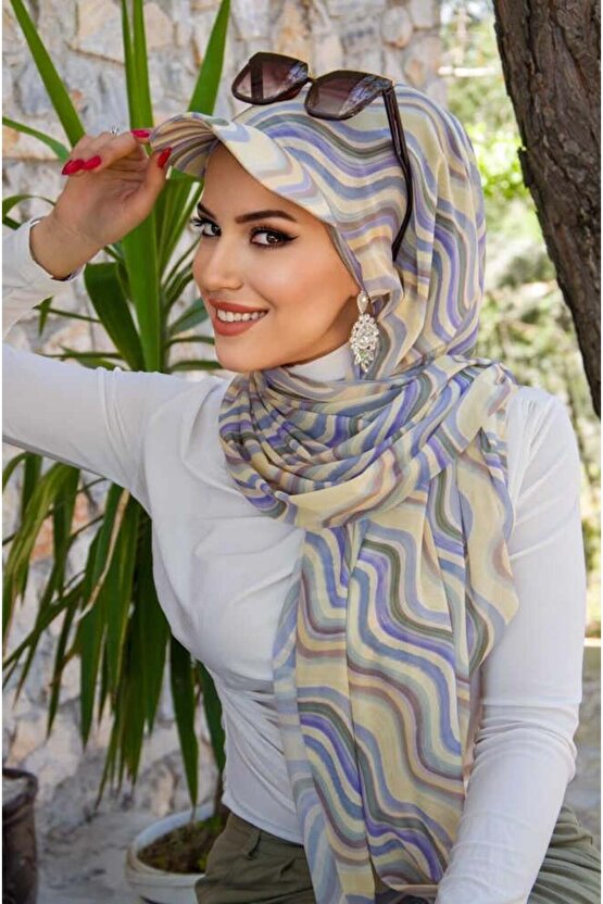 Soft Tonlar Geometrik Desen Kepli Bandana Şapka Şal