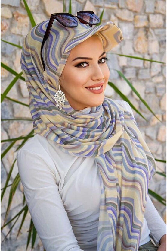 Soft Tonlar Geometrik Desen Kepli Bandana Şapka Şal