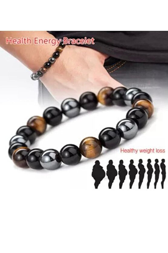 Unisex Bileklik Sağlık Ve Enerji Bilekliği Kaplan Gözü Hematit Siyah Oniks