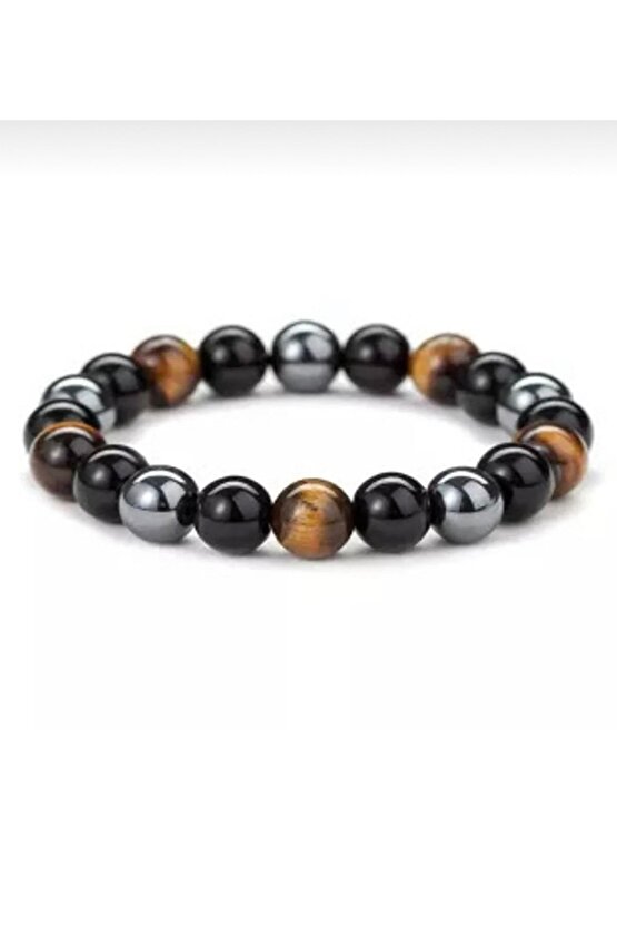 Unisex Bileklik Sağlık Ve Enerji Bilekliği Kaplan Gözü Hematit Siyah Oniks