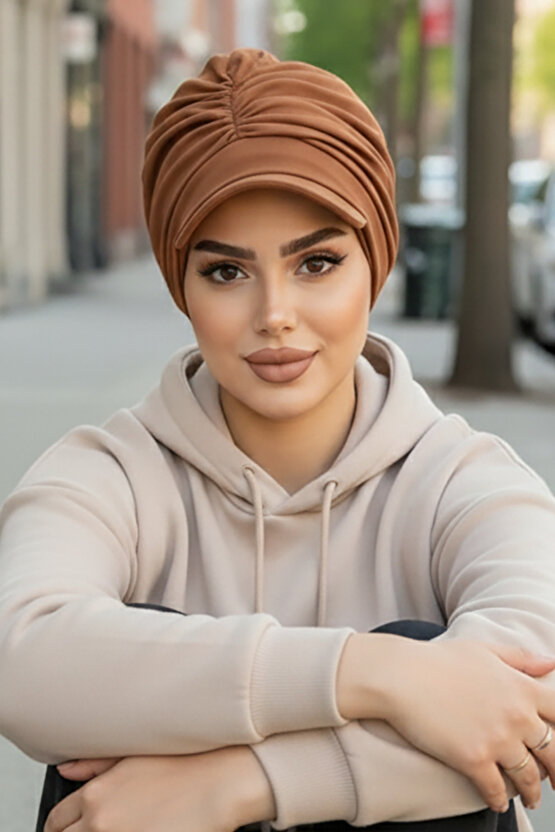 Karamel Kahve Bantlı Şapka Bone