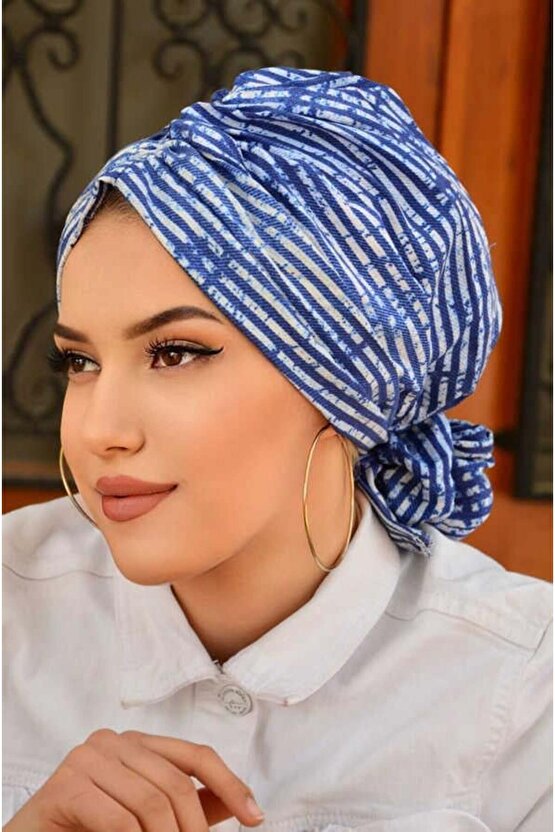 Kot Mavi Çizgili Tokalı Bone