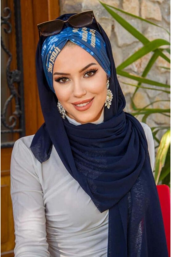 Lacivert Büzgülü Hazır Şal - 50601