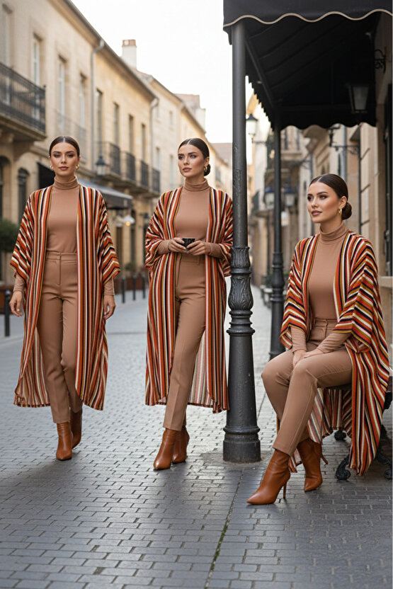 Taba Çizgili Tesettür Hırka - 10100