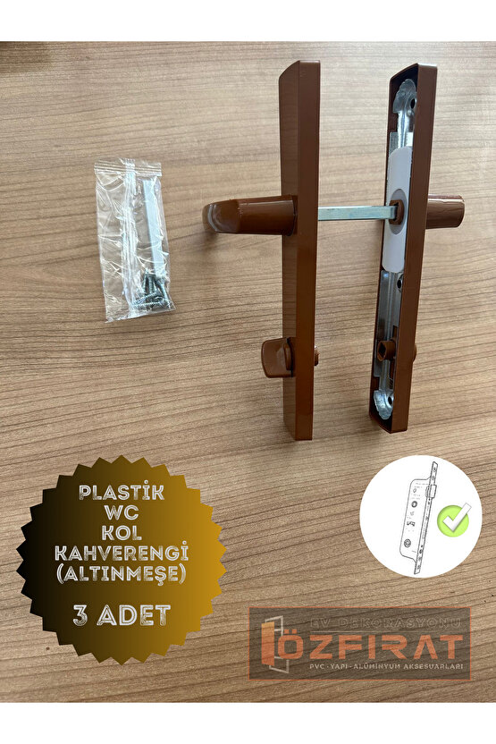 Kahverengi PVC Kapı Kolu Seti, 3lü, Banyo ve Tuvalet İçin, Şık ve Dayanıklı