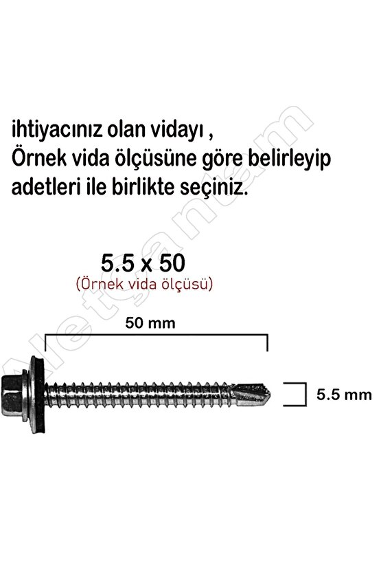 Trapez Vida Çatı Vidası Pullu Vida 5.5x50 _ 50 Adet